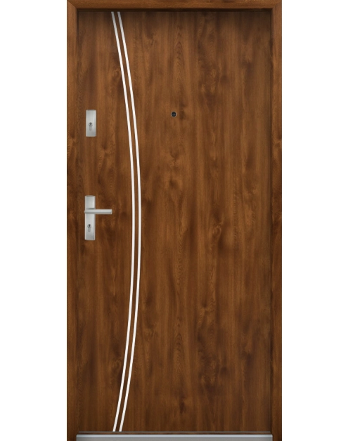 Zdjęcie: Drzwi wejściowe do mieszkań Bastion R-61 Dąb złoty 80 cm prawe ODR KR CENTER