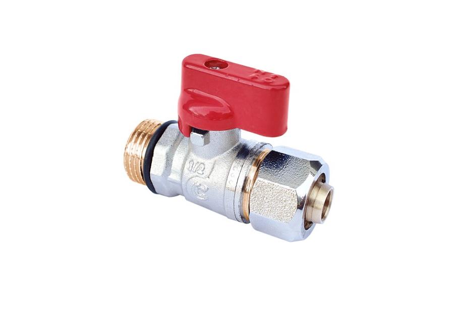 Zdjęcie: Zawór kulowy mini do rur Pex 1/2"x16x2,0 czerwony CALIDO
