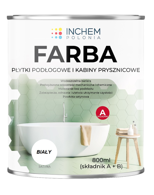 Zdjęcie: Farba Płytki podłogowe kabiny prysznicowe, biały, zestaw 800 ml INCHEM POLONIA