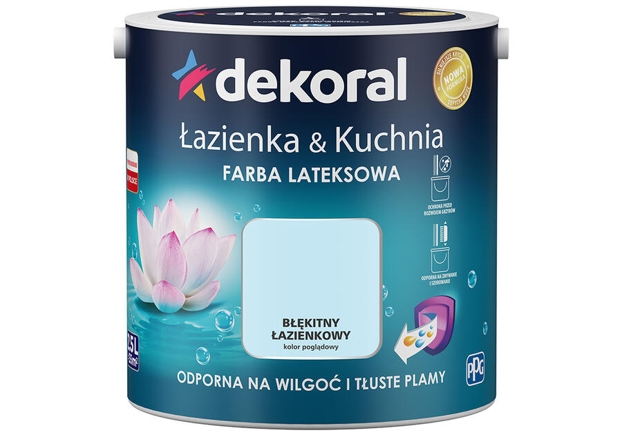 Zdjęcie: Farba lateksowa Łazienka&Kuchnia błękitny łazienkowy 2,5 L DEKORAL