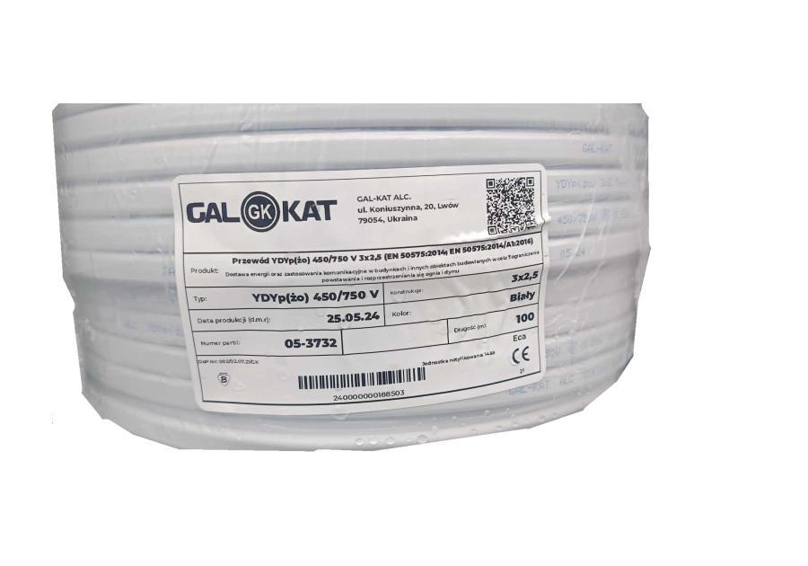 Zdjęcie: Przewód elektryczny YDYP 3x2,5 biały 100 m GAL-KAT