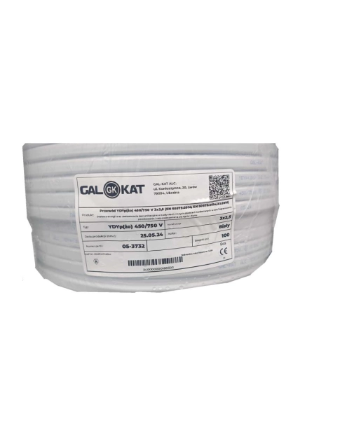 Zdjęcie: Przewód elektryczny YDYP 3x2,5 biały 100 m GAL-KAT