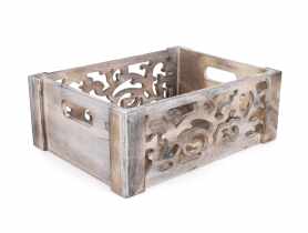 Skrzynka drewniana z wyciętym motywem 23x17x8,5 cm dekoracyjna TIN TOURS