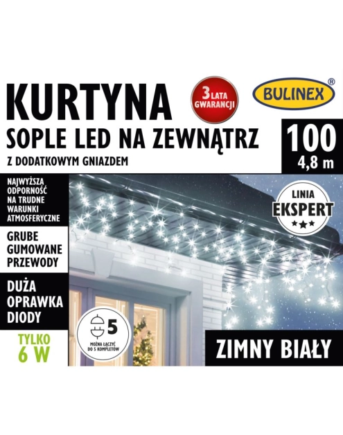 Zdjęcie: Kurtyna LED sople 100 szt. 5 m biały zimny BULINEX