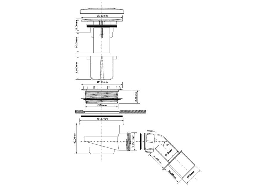 Zdjęcie: Syfon brodzikowy wys. 80 mm z odejściem 40/50 mm pokrywa abs złoty 113 mm MCALPINE