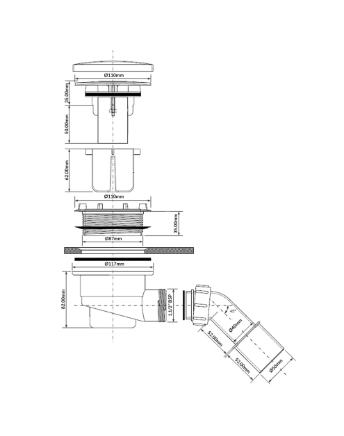 Zdjęcie: Syfon brodzikowy wys. 80 mm z odejściem 40/50 mm pokrywa abs złoty 113 mm MCALPINE