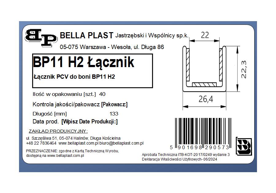 Zdjęcie: Łącznik wzdłużny BP11 H2 do listwy do boniowania BP11 H2 BELLA PLAST