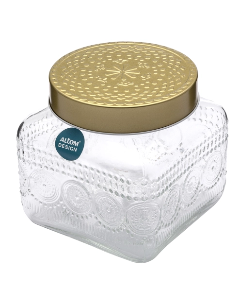 Zdjęcie: Pojemnik kwadratowy Daisy z pokrywką w kolorze złota 12,5x12,5x12 cm ALTOM DESIGN