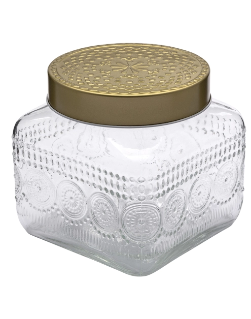 Zdjęcie: Pojemnik kwadratowy Daisy z pokrywką w kolorze złota 12,5x12,5x12 cm ALTOM DESIGN