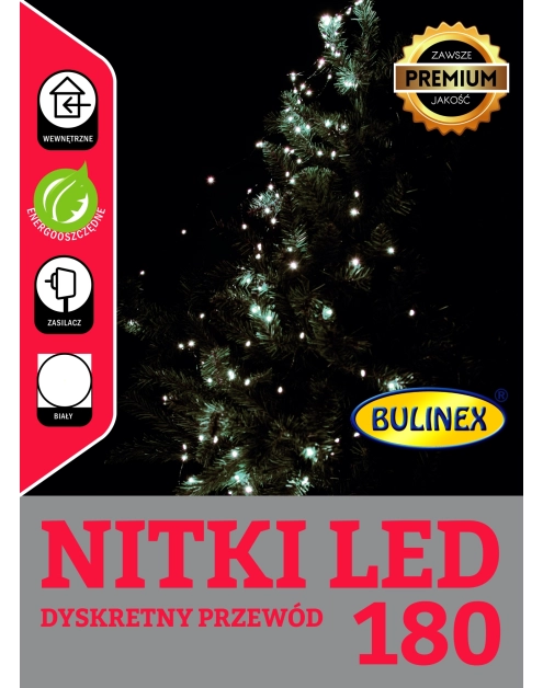 Zdjęcie: Lampki choinkowe LED łezk 180 lampek - 2 m z zasilaczem zimny biały BULINEX