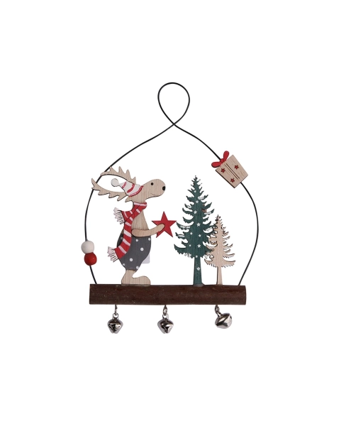 Zdjęcie: Zawieszka drewniana Renifer świąteczny na gałązce z dzwoneczkami ALTOMDESIGN