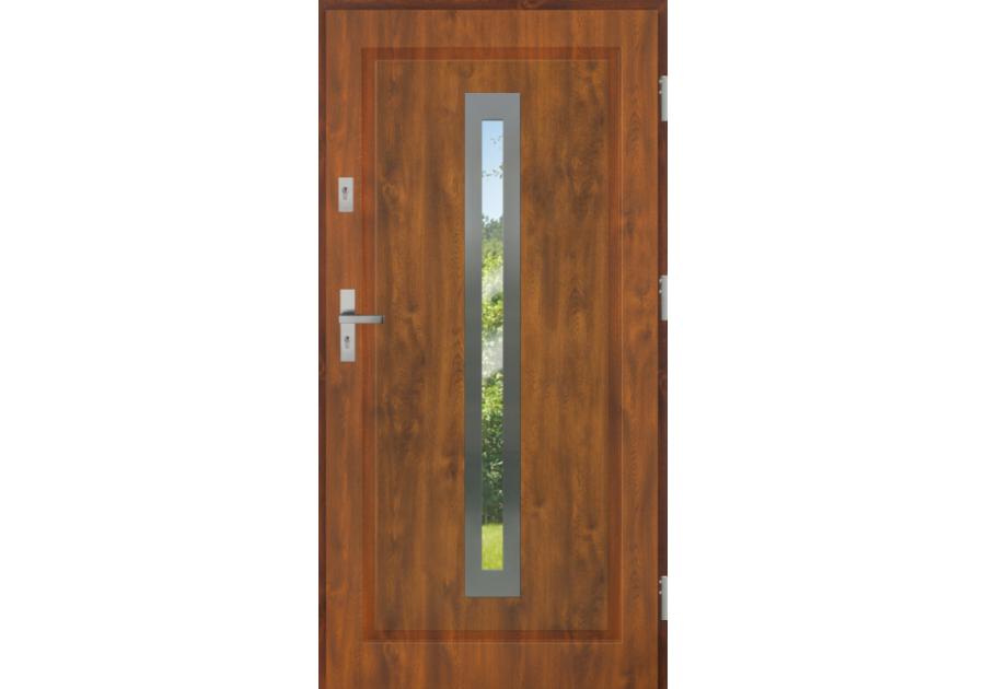 Zdjęcie: Drzwi zewnętrzne stalowo-drewniane Disting Figaro 04 Dąb złoty 90 cm prawe zamek listwowy KR CENTER