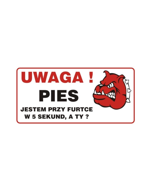 Zdjęcie: Oznaczenie "Uwaga pies jestem przy furtce w 5 sekund" 12x24 cm METRO