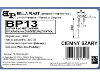Zdjęcie: Listwa PVC BP13 L300 9/6 szary ciemny, przyokienna, dylatacyjna, z siatką i z uszczelką BELLA PLAST