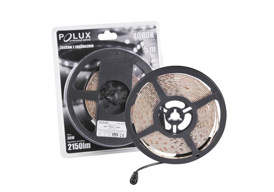 Zdjęcie: Taśma LED 36 W, 5 m, IP20 barwa światła neutralna 4000K, zestaw z zasilaczem POLUX