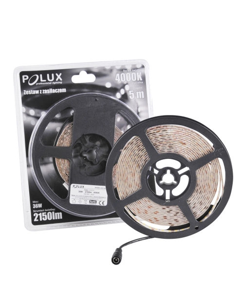 Zdjęcie: Taśma LED 36 W, 5 m, IP20 barwa światła neutralna 4000K, zestaw z zasilaczem POLUX