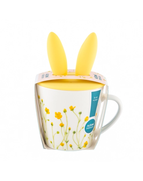 Zdjęcie: Kubek stożek Kaczeńce 330 ml z pokrywką silikonową uszy zająca ALTOM DESIGN