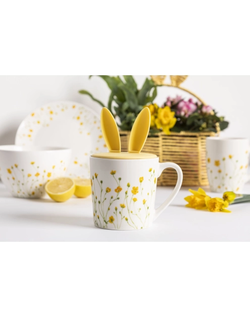 Zdjęcie: Kubek stożek Kaczeńce 330 ml z pokrywką silikonową uszy zająca ALTOM DESIGN