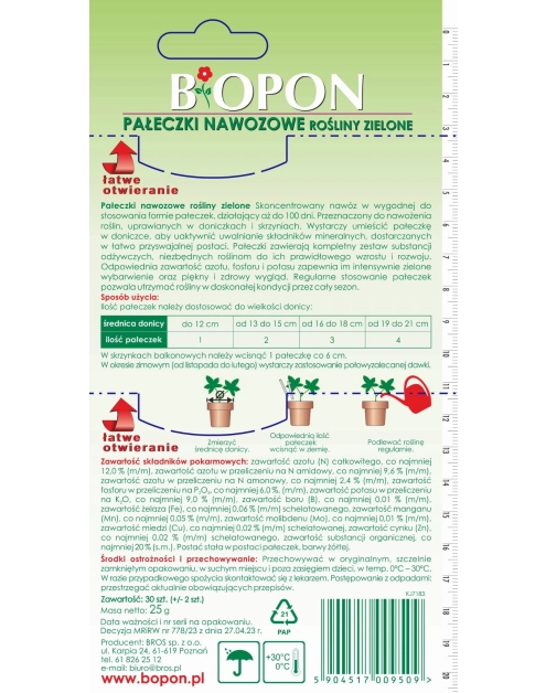 Zdjęcie: Pałeczki nawozowe do roślin zielonych 30 szt. BOPON