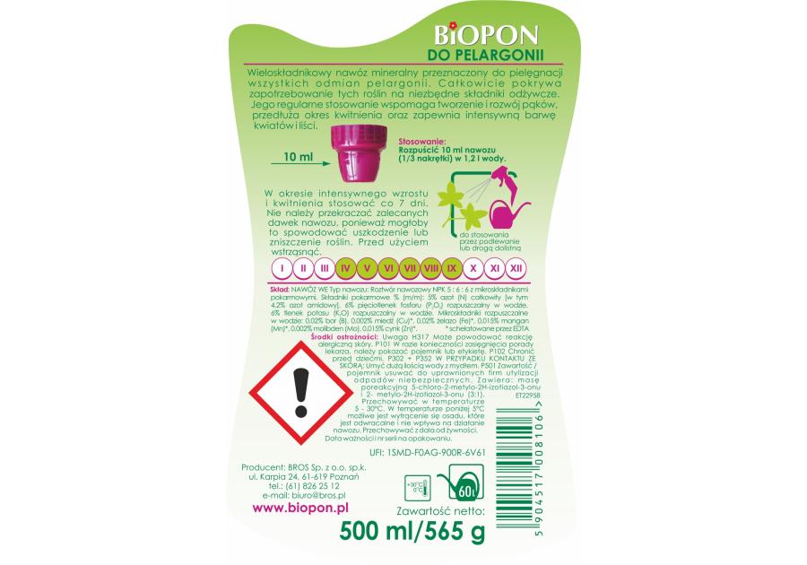 Zdjęcie: Nawóz do pelargonii 0,5 L BOPON