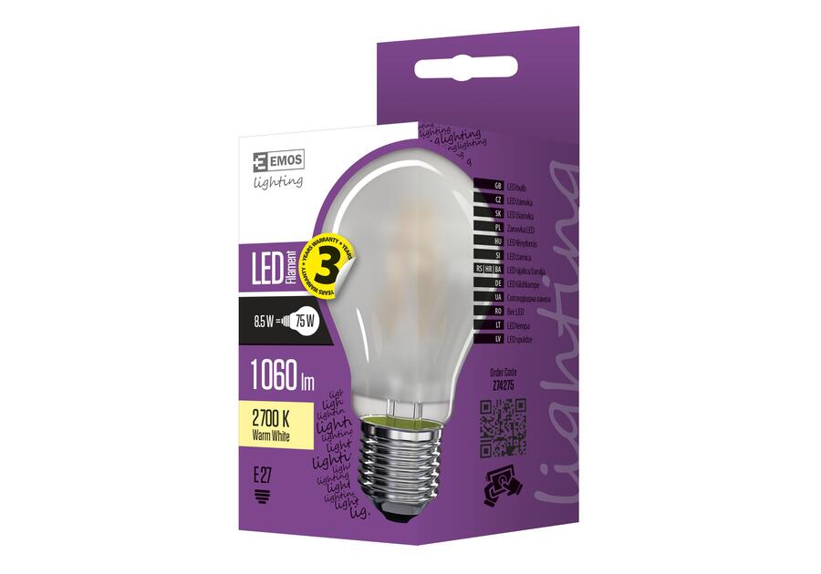 Zdjęcie: Żarówka LED Filament A60 A++ matowa 8,5W E27 ciepła biel EMOS