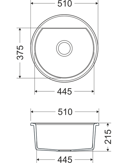 Zdjęcie: Zlewozmywak granitowy Oval 1-komorowy szary, bez ociekacza, 51x21,5 cm syfon, bateria U MILÓ