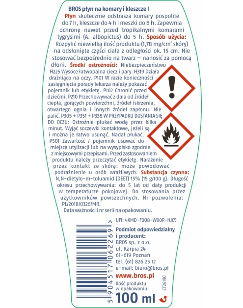 Zdjęcie: Płyn na komary i kleszcze 100 ml BROS