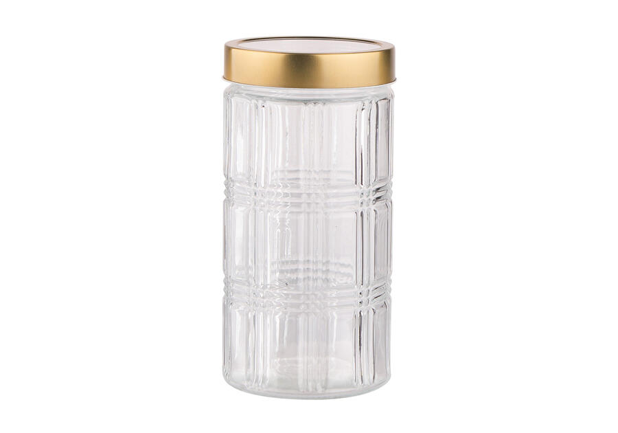 Zdjęcie: Pojemnik szklany z pokrywką w kolorze złota 1,2 L dekoracja kratka ALTOMDESIGN