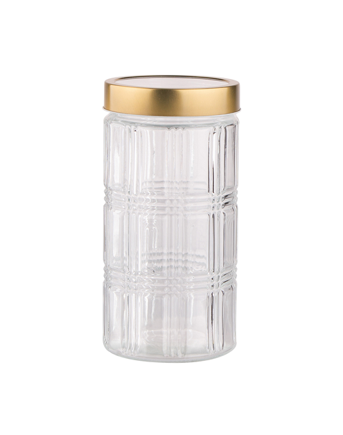 Zdjęcie: Pojemnik szklany z pokrywką w kolorze złota 1,2 L dekoracja kratka ALTOMDESIGN