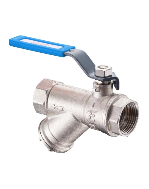 Zdjęcie: Zawór kulowy S30 W/W 1" z filtrem, z niebieską rączką, PN30 pełen nikiel CALIDO