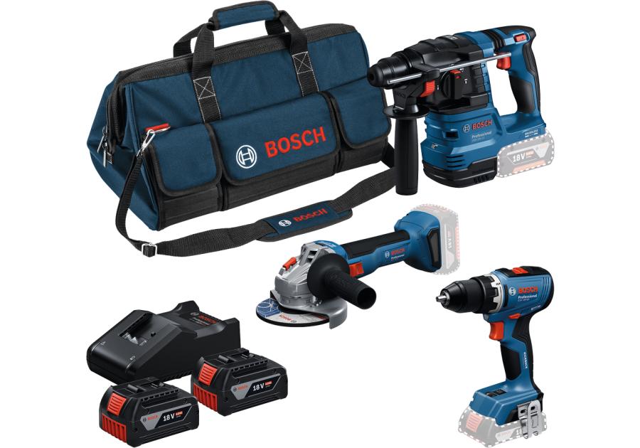 Zdjęcie: Zestaw elektronarzędzi (GSR 18V-65 + GBH 18V-22 + GWS 18V-8 (2x GBA 18V 4.0Ah; GAL 18V) BOSCH