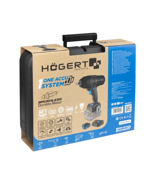 Zdjęcie: Klucz udarowy bezszczotkowy 600 Nm 18 V zestaw HOGERT TECHNIK