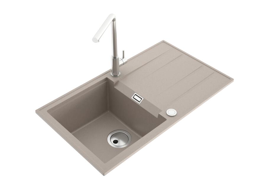 Zdjęcie: Zlewozmywak granitowy Avangard 1-komorowy piaskowy 80x46x21,5 cm bateria Elite F MILÓ