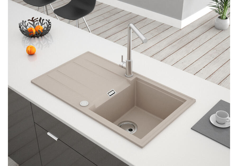 Zdjęcie: Zlewozmywak granitowy Avangard 1-komorowy piaskowy 80x46x21,5 cm bateria Elite F MILÓ