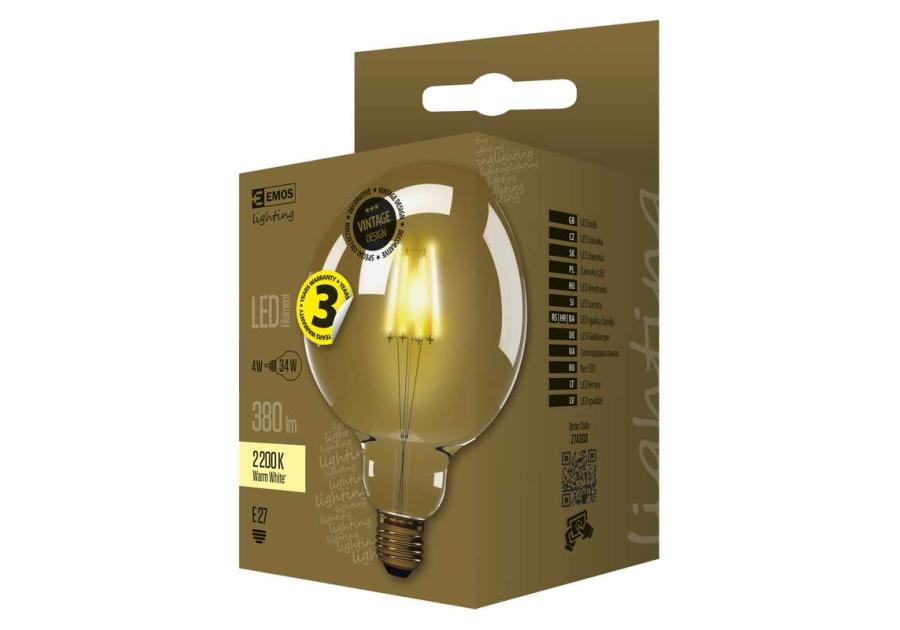 Zdjęcie: Żarówka LED Vintage G125, E27, 4 W (40 W), 470 lm, ciepła biel EMOS