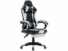 Fotel gamingowy Viper z podnóżkiem tapicerowany ekoskóra czarno-biały TS INTERIOR