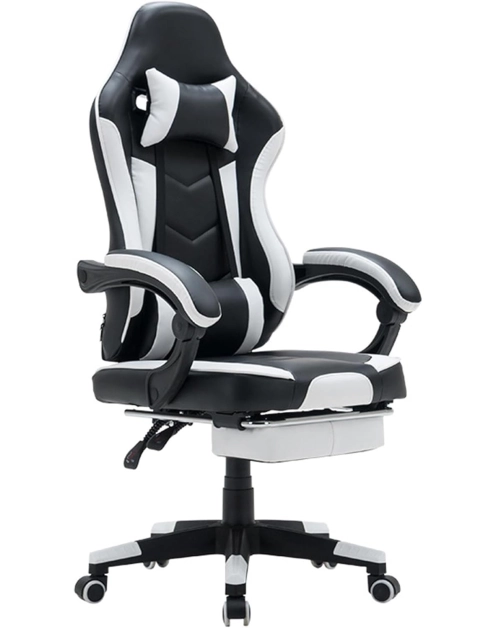 Zdjęcie: Fotel gamingowy Viper z podnóżkiem tapicerowany ekoskóra czarno-biały TS INTERIOR