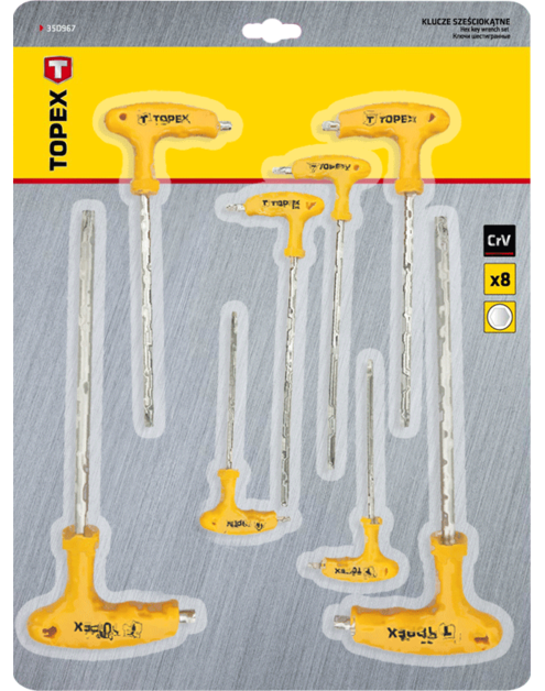 Zdjęcie: Klucze sześciokątne typu "T" 2-10 mm, zestaw 8 sztuk TOPEX