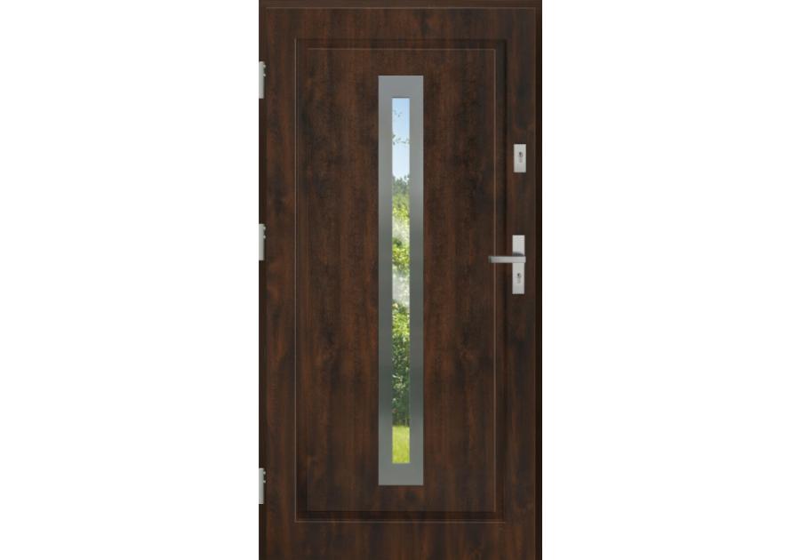 Zdjęcie: Drzwi zewnętrzne stalowo-drewniane Disting Figaro 04 Orzech 90 cm lewe zamek listwowy KR CENTER