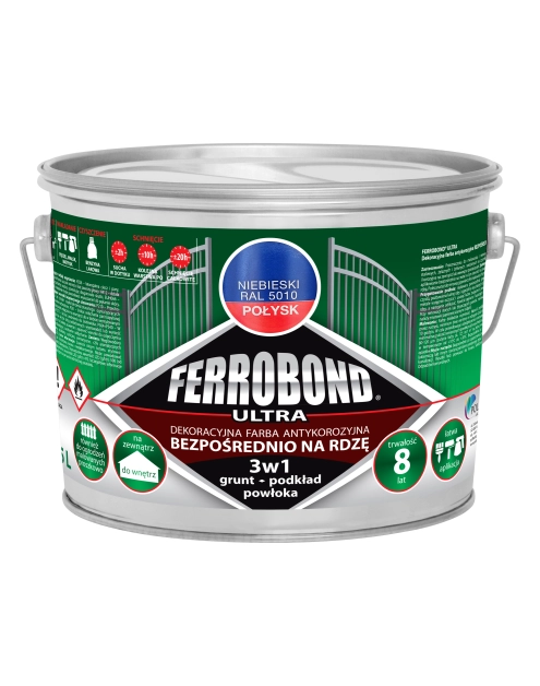 Zdjęcie: Farba antykorozyjna Ferrobond Ultra połysk niebieski 2,5 L JURGA