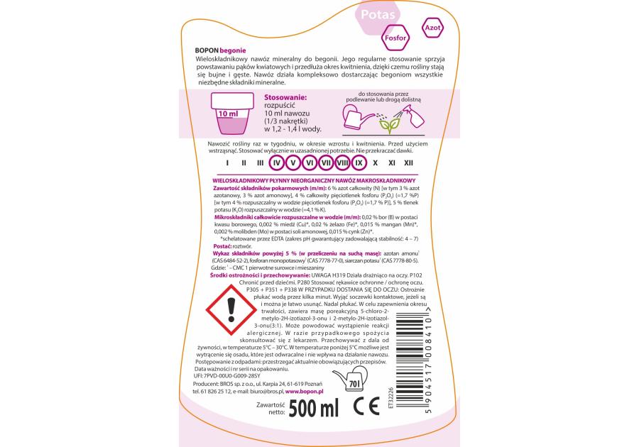 Zdjęcie: Nawóz do begonii 0,5 L BOPON