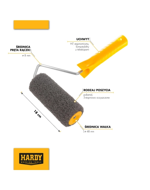 Zdjęcie: Wałek do gładzi szpachlowych 18 cm z rączką H7 HARDY
