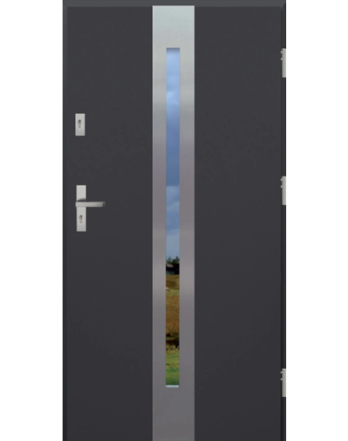 Zdjęcie: Drzwi zewnętrzne stalowo-drewniane Disting Otello 08 Antracyt 90 cm prawe zamek listwowy KR CENTER