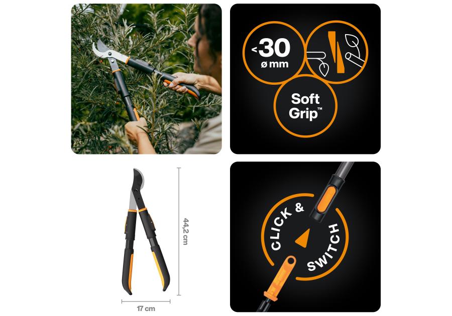 Zdjęcie: Sekator nożycowy i krótkie odczepiane uchwyty One Click FISKARS