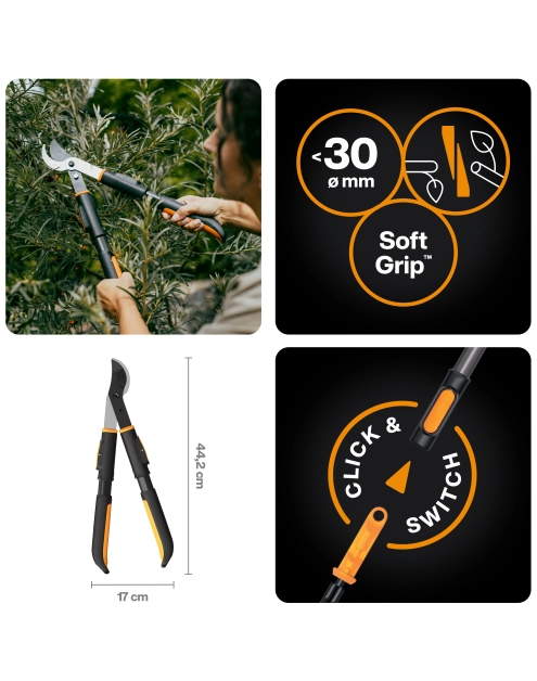 Zdjęcie: Sekator nożycowy i krótkie odczepiane uchwyty One Click FISKARS