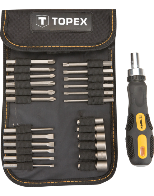 Zdjęcie: Końcówki wkrętakowe i nasadki z uchwytem, zestaw 26 sztuk TOPEX