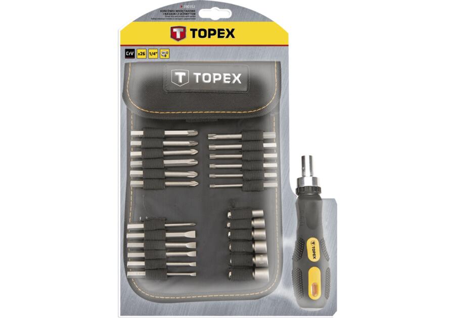 Zdjęcie: Końcówki wkrętakowe i nasadki z uchwytem, zestaw 26 sztuk TOPEX