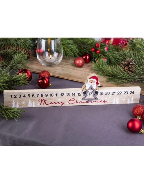 Zdjęcie: Kalendarz Adwentowy drewniany linijka 38x2x9,5 cm dekoracja Mikołaj ALTOMDESIGN
