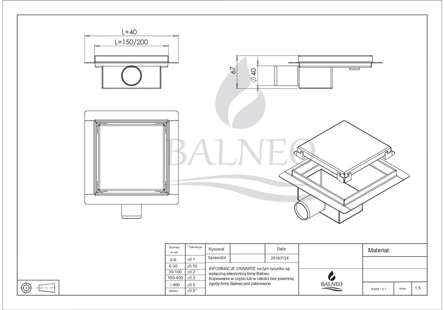 Zdjęcie: Odpływ liniowy kwadratowy SQ-Drain 15x15 cm BALNEO