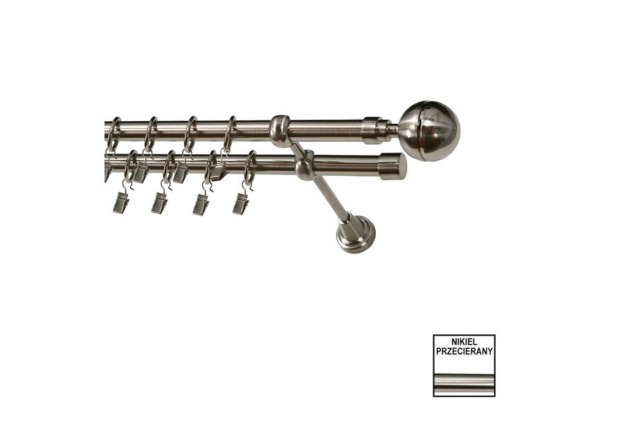 Zdjęcie: Karnisz podwójny Zeus fi 19 mm - 480 cm kula nikiel KARWEL
